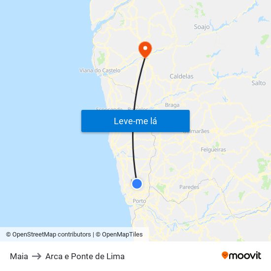 Maia to Arca e Ponte de Lima map