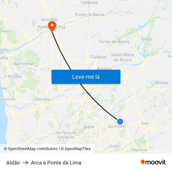 Aldão to Arca e Ponte de Lima map