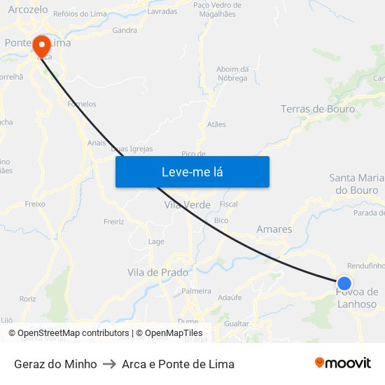 Geraz do Minho to Arca e Ponte de Lima map