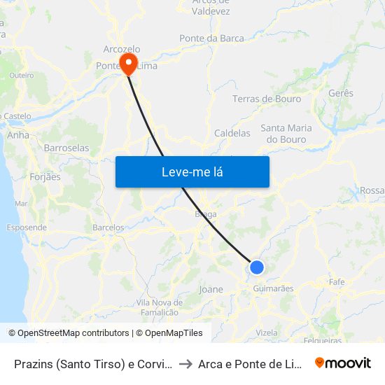 Prazins (Santo Tirso) e Corvite to Arca e Ponte de Lima map
