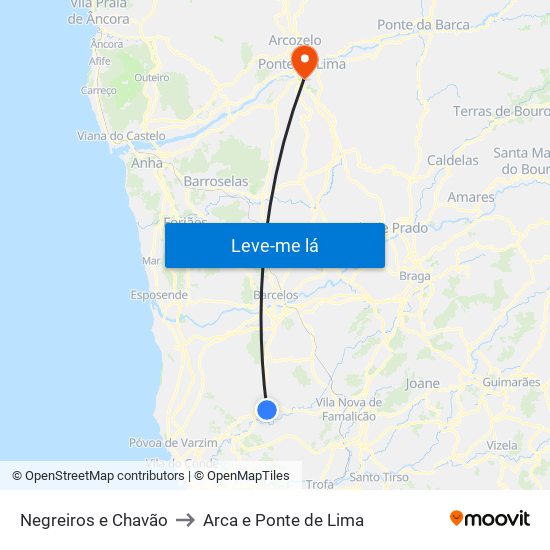 Negreiros e Chavão to Arca e Ponte de Lima map