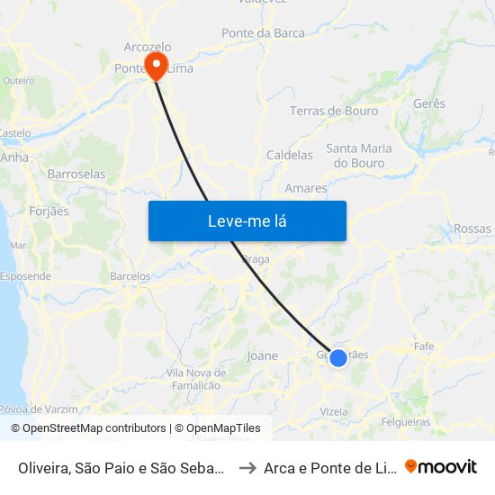 Oliveira, São Paio e São Sebastião to Arca e Ponte de Lima map
