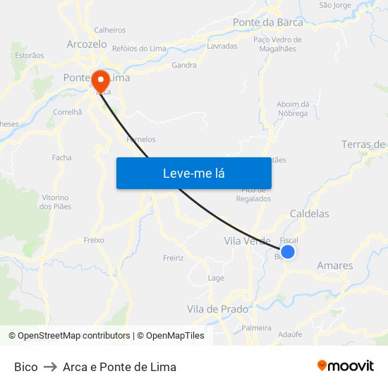 Bico to Arca e Ponte de Lima map