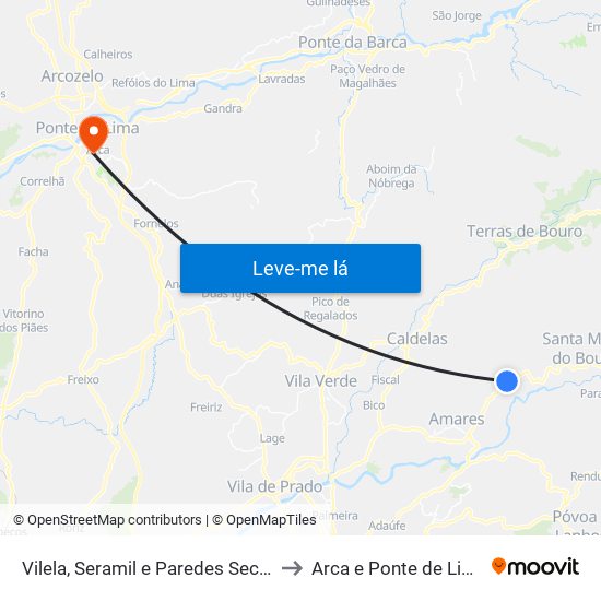 Vilela, Seramil e Paredes Secas to Arca e Ponte de Lima map