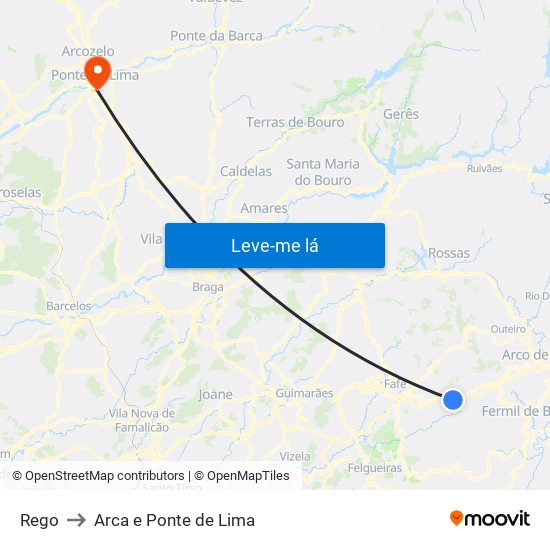 Rego to Arca e Ponte de Lima map