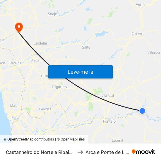 Castanheiro do Norte e Ribalonga to Arca e Ponte de Lima map