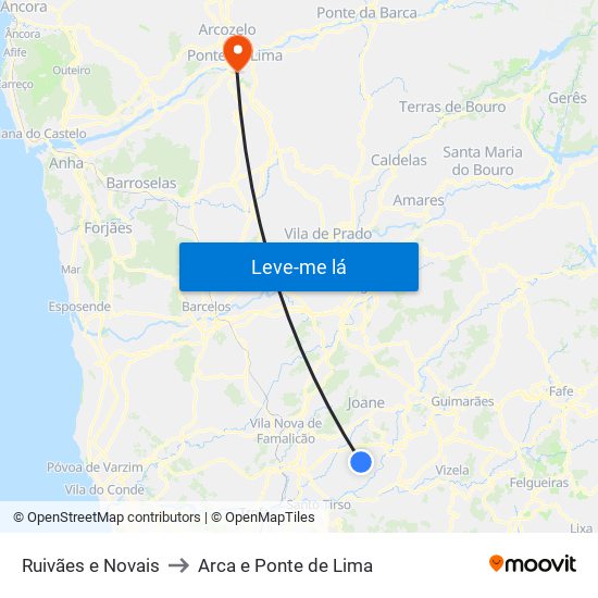 Ruivães e Novais to Arca e Ponte de Lima map