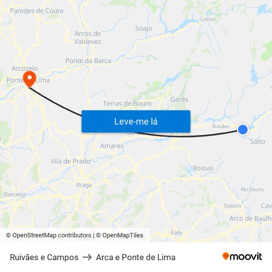 Ruivães e Campos to Arca e Ponte de Lima map