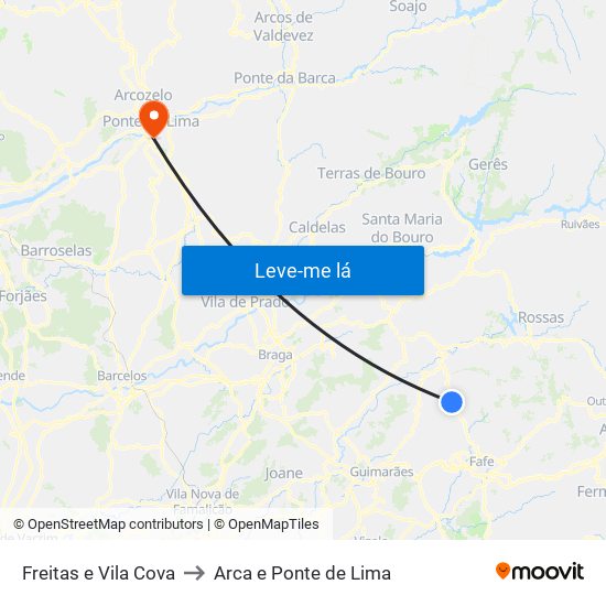 Freitas e Vila Cova to Arca e Ponte de Lima map