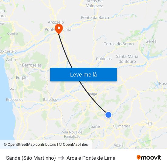 Sande (São Martinho) to Arca e Ponte de Lima map