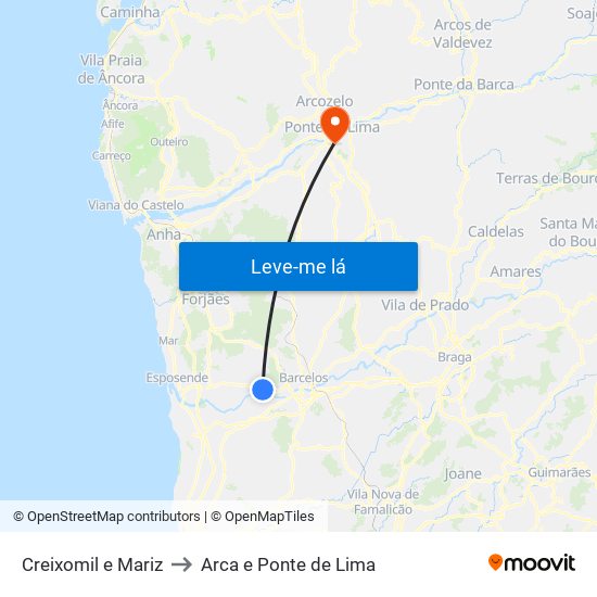 Creixomil e Mariz to Arca e Ponte de Lima map