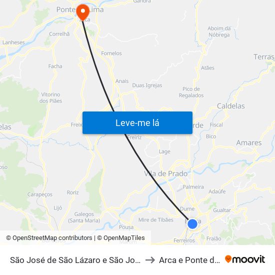 São José de São Lázaro e São João do Souto to Arca e Ponte de Lima map