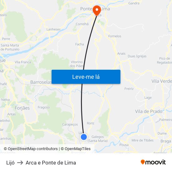 Lijó to Arca e Ponte de Lima map