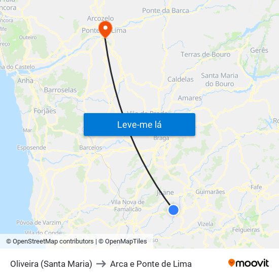 Oliveira (Santa Maria) to Arca e Ponte de Lima map