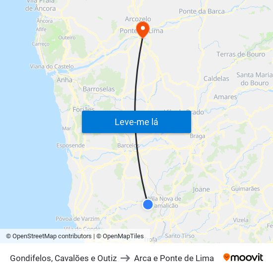 Gondifelos, Cavalões e Outiz to Arca e Ponte de Lima map
