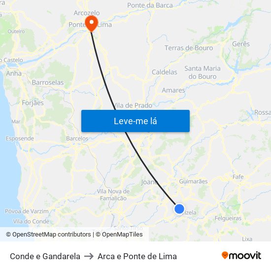 Conde e Gandarela to Arca e Ponte de Lima map