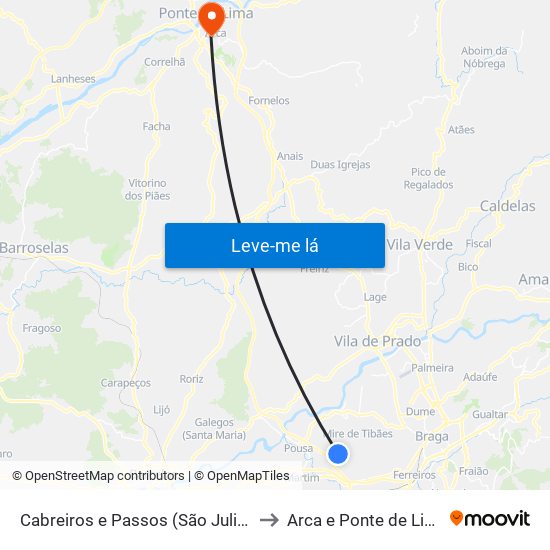 Cabreiros e Passos (São Julião) to Arca e Ponte de Lima map
