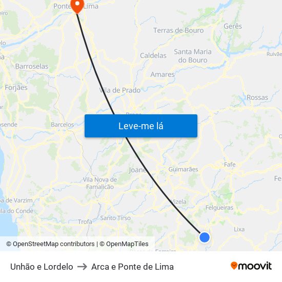 Unhão e Lordelo to Arca e Ponte de Lima map