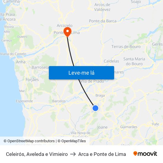 Celeirós, Aveleda e Vimieiro to Arca e Ponte de Lima map