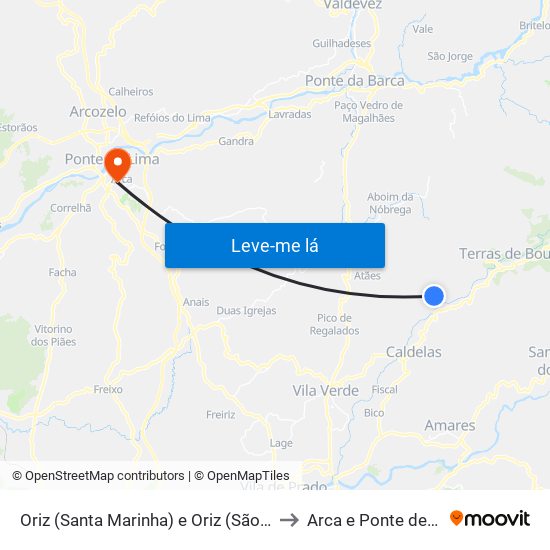Oriz (Santa Marinha) e Oriz (São Miguel) to Arca e Ponte de Lima map