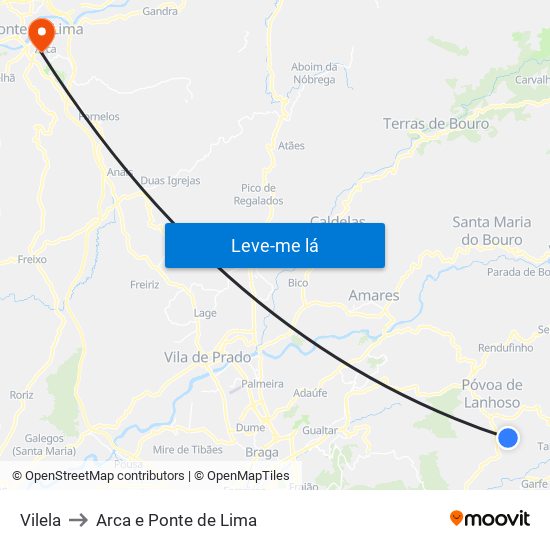 Vilela to Arca e Ponte de Lima map