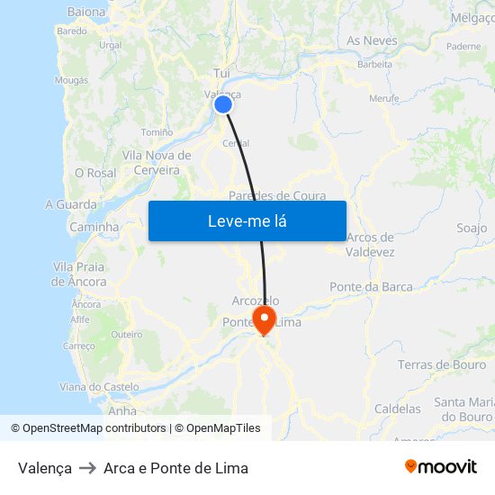 Valença to Arca e Ponte de Lima map