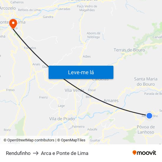 Rendufinho to Arca e Ponte de Lima map