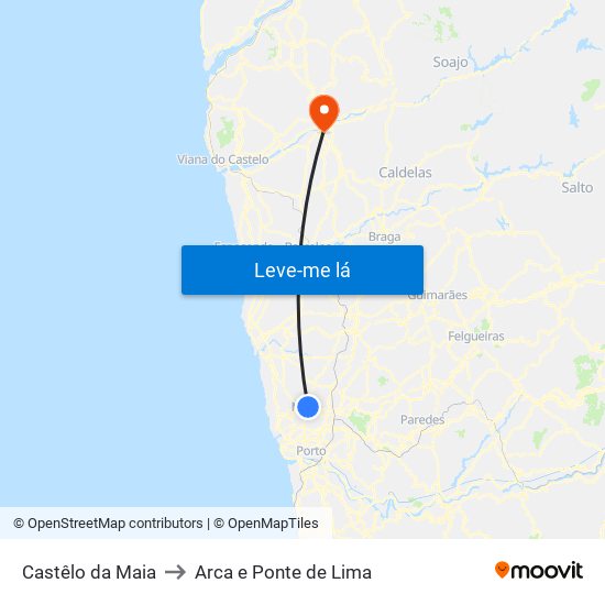 Castêlo da Maia to Arca e Ponte de Lima map