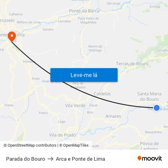 Parada do Bouro to Arca e Ponte de Lima map