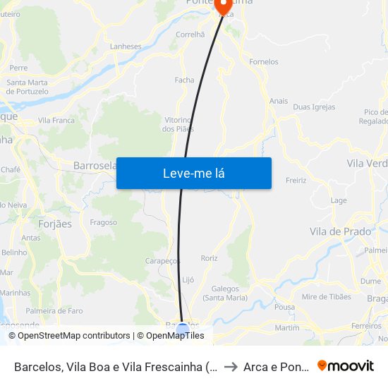 Barcelos, Vila Boa e Vila Frescainha (São Martinho e São Pedro) to Arca e Ponte de Lima map