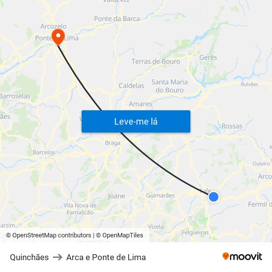 Quinchães to Arca e Ponte de Lima map