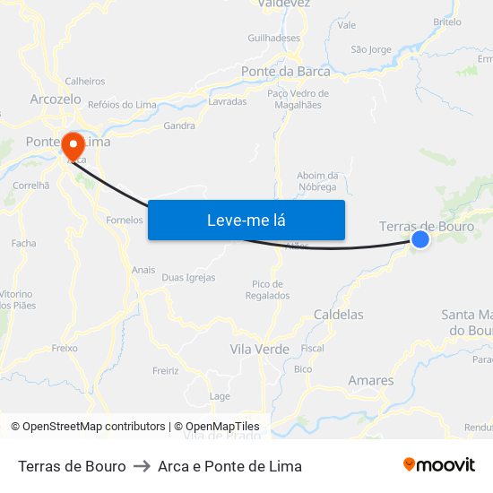 Terras de Bouro to Arca e Ponte de Lima map