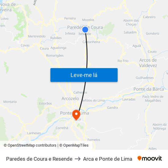 Paredes de Coura e Resende to Arca e Ponte de Lima map