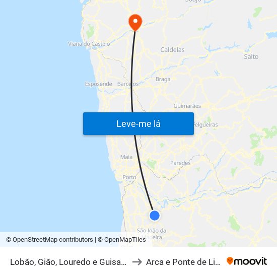 Lobão, Gião, Louredo e Guisande to Arca e Ponte de Lima map
