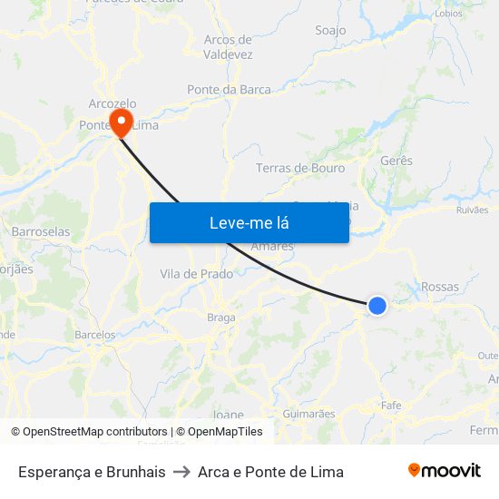 Esperança e Brunhais to Arca e Ponte de Lima map