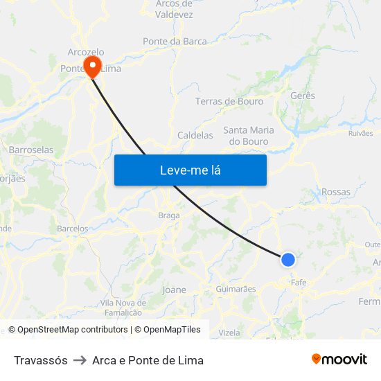 Travassós to Arca e Ponte de Lima map