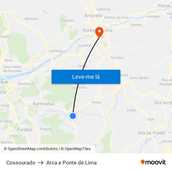 Cossourado to Arca e Ponte de Lima map