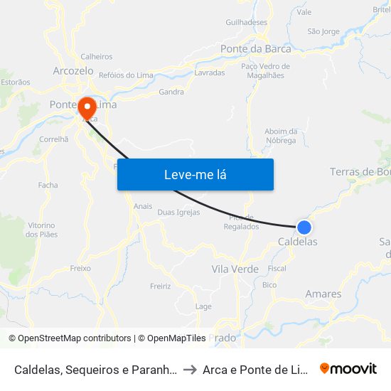 Caldelas, Sequeiros e Paranhos to Arca e Ponte de Lima map