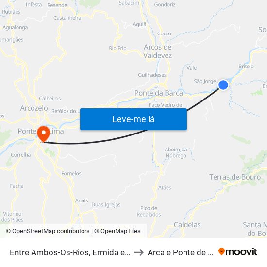 Entre Ambos-Os-Rios, Ermida e Germil to Arca e Ponte de Lima map