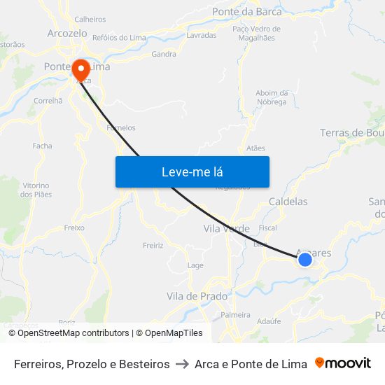 Ferreiros, Prozelo e Besteiros to Arca e Ponte de Lima map