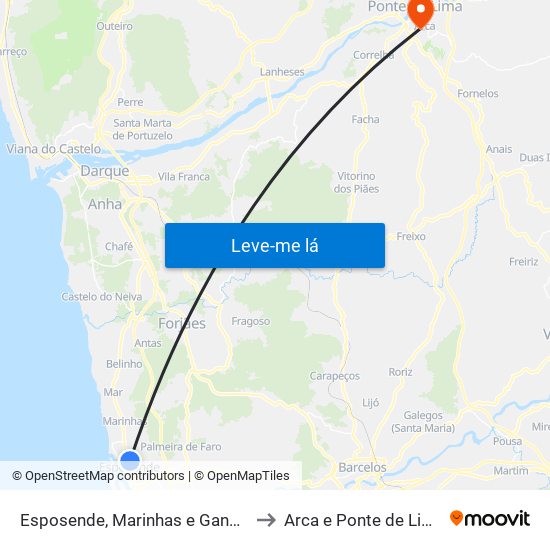 Esposende, Marinhas e Gandra to Arca e Ponte de Lima map