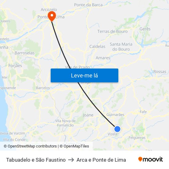 Tabuadelo e São Faustino to Arca e Ponte de Lima map