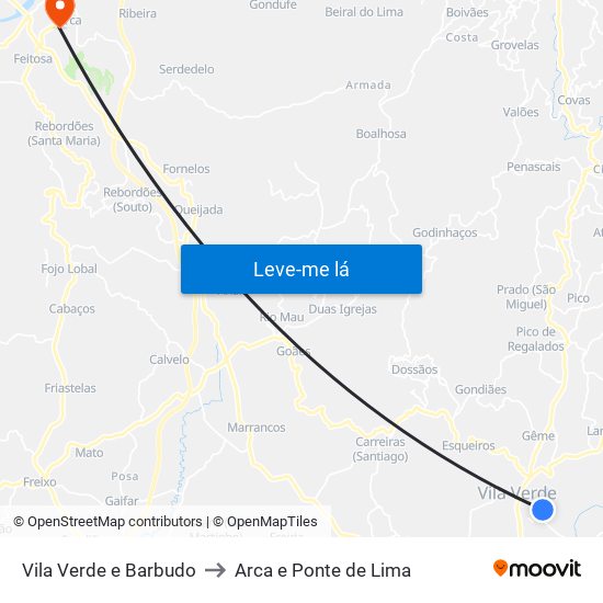 Vila Verde e Barbudo to Arca e Ponte de Lima map