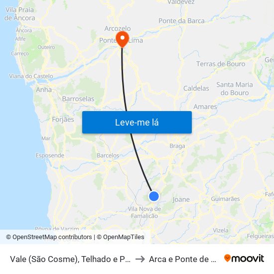 Vale (São Cosme), Telhado e Portela to Arca e Ponte de Lima map