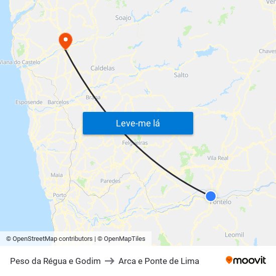 Peso da Régua e Godim to Arca e Ponte de Lima map