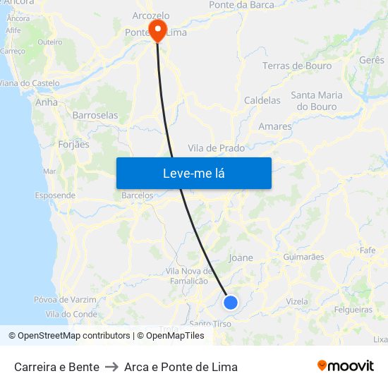 Carreira e Bente to Arca e Ponte de Lima map