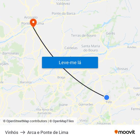 Vinhós to Arca e Ponte de Lima map