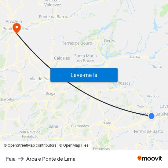Faia to Arca e Ponte de Lima map