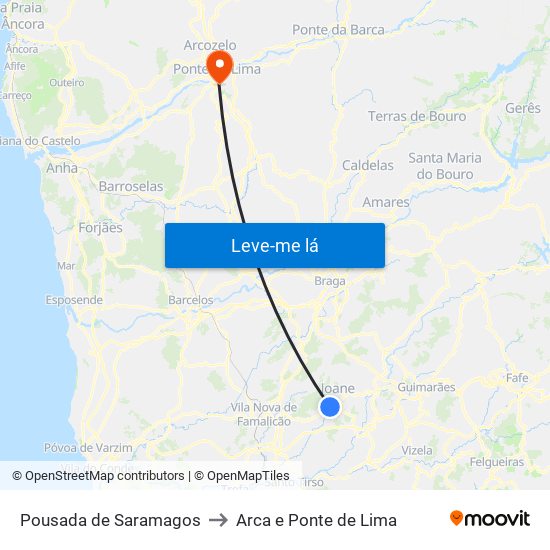 Pousada de Saramagos to Arca e Ponte de Lima map