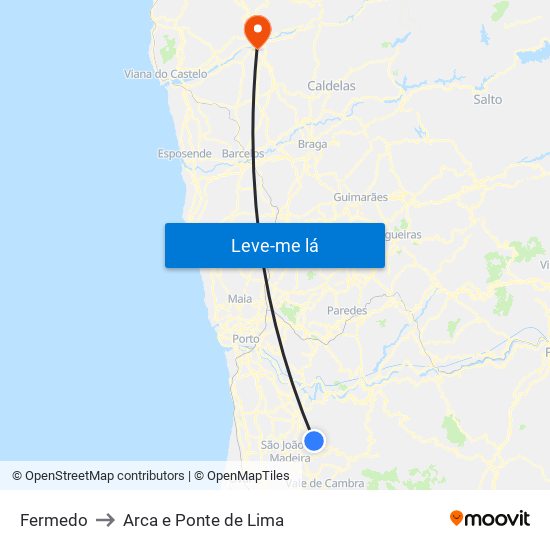 Fermedo to Arca e Ponte de Lima map